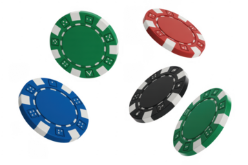 Colorful poker chips flying in the air flying chips colorful chips isolated on a transparent background
