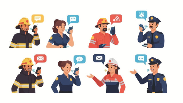 Diverse emergency service personnel using smartphones for communication and coordination in