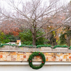 View of a city or town bridge with Christmas decor for the community. 