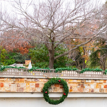 View of a city or town bridge with Christmas decor for the community. 