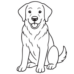 Fototapeta premium A charming black and white line drawing depicts a happy labrador retriever puppy sitting attentively
