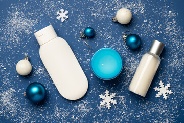 Winter cosmetic products. Beauty skin care for winter season.