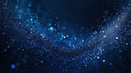 An abstract dark blue background with glowing particles and a soft bokeh effect creating a wavy pattern. A backdrop concept for banners, presentations, or luxury branding concepts.