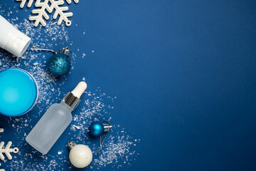 Winter cosmetic products. Beauty skin care for winter season.