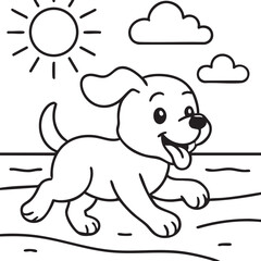 Fototapeta premium a happy puppy is running and playing outdoors on a sunny day with fluffy clouds above