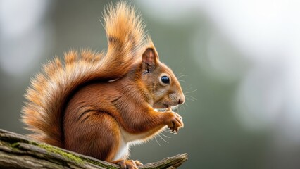 Obraz premium Alert red squirrel perched on tree branch in forest