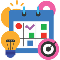 Strategic Planning with Calendar Lightbulb and Target Icons