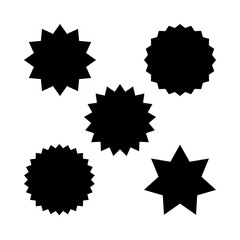 Black Starburst Stickers and Seal Icons Set, Vector Retro Sunburst Shapes, Minimalist Geometric Badge Elements, Trendy Y2K Graphic Design Symbols