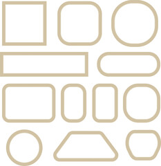Neutral gold rounded outline shapes and frames set. Clean geometric borders with soft corners and minimal style. Modern UI elements for web, app and elegant graphic design layouts.