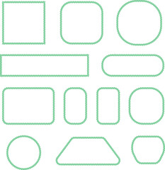 Green dotted rounded frames and geometric outline shapes set. Minimal border elements create a fresh modern design collection. Ideal for UI layouts, labels, templates, and clean graphic projects.