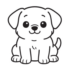 Fototapeta premium A charming black and white line drawing depicts an adorable puppy sitting sweetly and looking forward