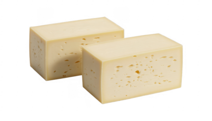 Two blocks of Swiss cheese dairy food isolated on a transparent background