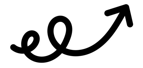 Black hand drawn curly upward arrow