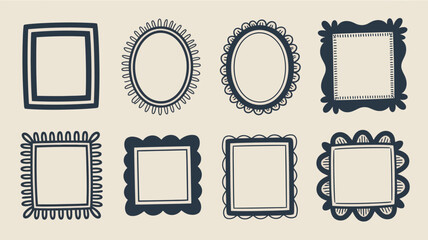Set of 8 blank picture frames with various ornate designs and shapes