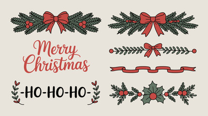Christmas Decorations and Greetings with Ribbons, Bows, and Holly © Ultimate