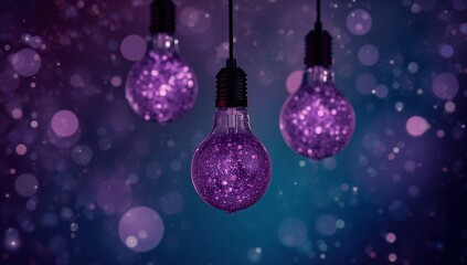 Enchanting purple glitter light bulbs illuminate a magical bokeh background