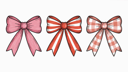 Hand-drawn illustration of three colorful bows on white background