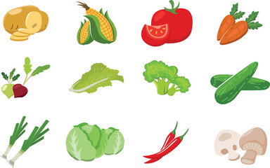 flat design style fruits and vegetable vector set.