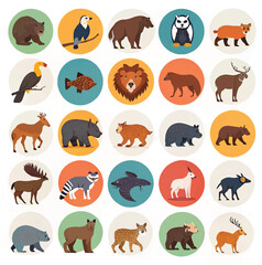 Fototapeta premium Collection of various endangered wild animals vector illustration 