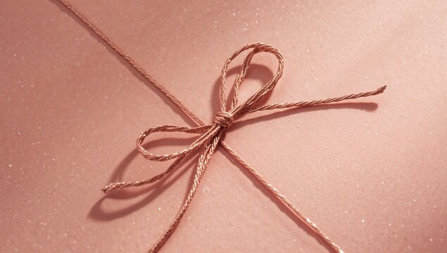 Elegant copper string bow on a shimmering pink background for a delicate gift presentation