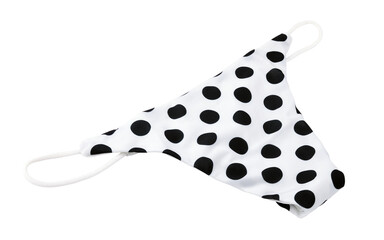Sexy black polka dot women's thong panties on white background.