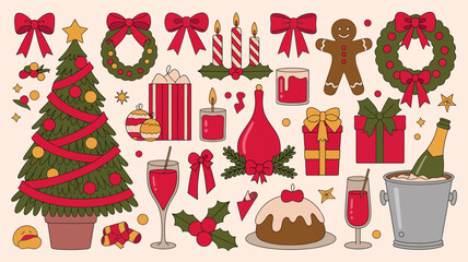 Christmas icons and symbols, festive holiday elements