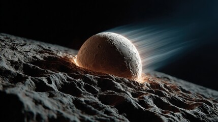 A beautifully rendered celestial sphere glows softly, transitioning light trails enhancing its allure, symbolizing exploration and the endless mysteries of outer space.