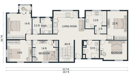 Detailed floor plan showcasing a spacious home layout with multiple bedrooms and living areas