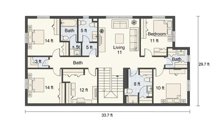 Detailed floor plan of a residential home layout with dimensions