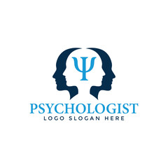 Professional psychologist logo with two heads and psi symbol