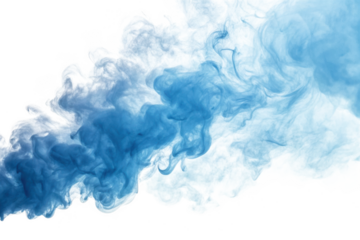 Blue and gray smoke swirls isolated on transparent background