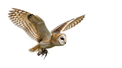 Obraz premium Barn Owl, in Flight with Spread Wings, cutout, PNG isolated on transparent background