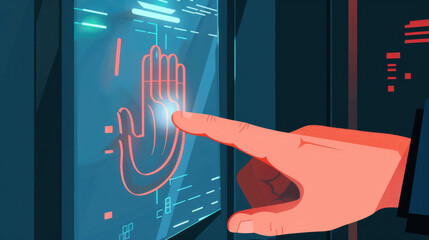 Biometric security scan with handprint on digital access panel