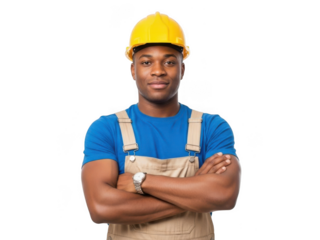 Confident construction worker standing with arms crossed
