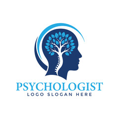 Psychologist logo with tree growing inside human head