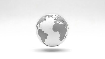 A 3 D rendered white globe with grey continents on a plain white background