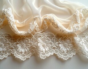 ecru lace trim fabric ribbon AI generated