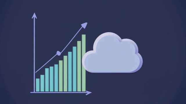 Bar Chart with Upward Trend and Light Blue Cloud on Dark Background graph rising