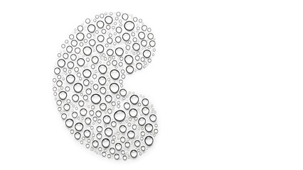 Abstract black and white circular pattern forming a whisk shape with varying circle sizes circles