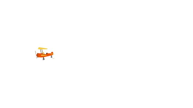 Vibrant orange biplane illustration soaring across a vast, pure white background, embodying the concept of boundless freedom and the exciting journey of aviation adventure