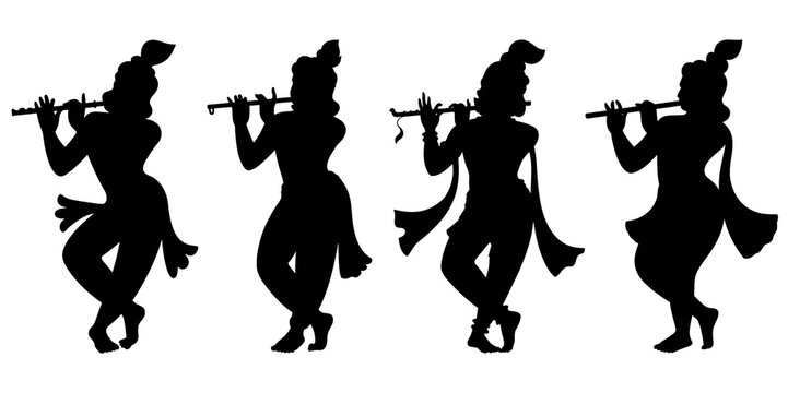 Lord krishna silhouette with flute standing 