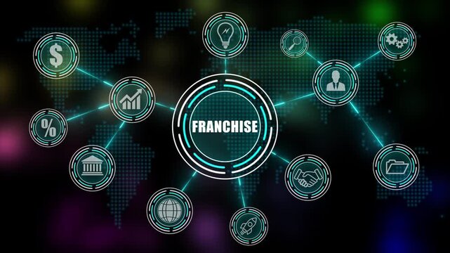 Global Financial Technology Network with franchise Currency Symbol and Digital Icons Indian Rupee finance. 4K VIDEO 