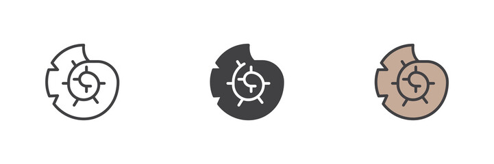 Nautilus seashell line, solid and colorful icon set pack