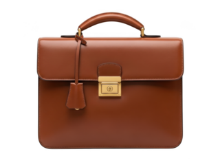 Luxury brown leather briefcase with gold clasp