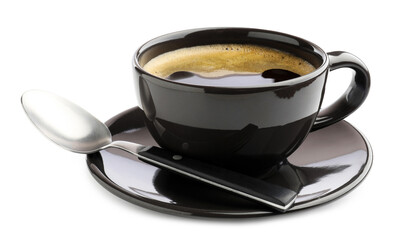 Aromatic coffee in cup on white background