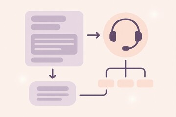 Flowchart diagram illustrating customer service process with headset support and document hierarchy demonstrating operational efficiency and user centered communication models
