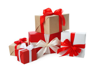 Beautiful Christmas gift boxes isolated on white