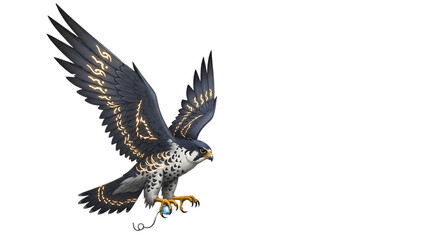 Obraz premium Falcon, with outstretched wings and yellow accents, cutout, PNG isolated on transparent background