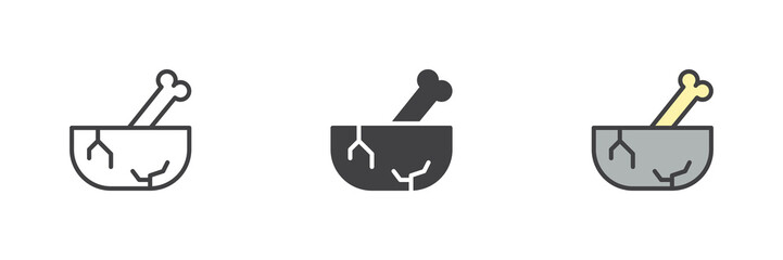 Stone bowl line, solid and colorful icon set pack