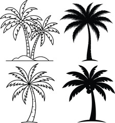 Set of Illustration of Palm Trees with Different Styles for Tropical Nature Design